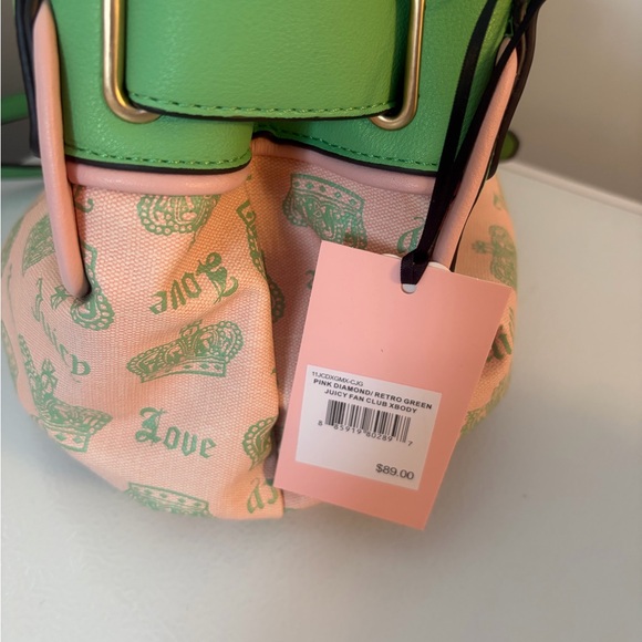 New Juicy Couture Juicy Fan Club Satchel Crossbody Handbag Retro Green Pink Y2K - Picture 4 of 4